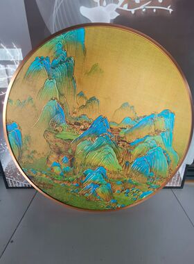 S6069千里江山图壁画新中式装饰画圆形办公室客厅背景墙挂画玄关