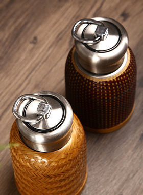 竹编304不锈钢便携保温杯