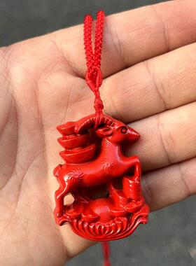 红色实木雕刻羊挂件吉祥木雕羊挂件吉祥物十二生肖挂件装饰