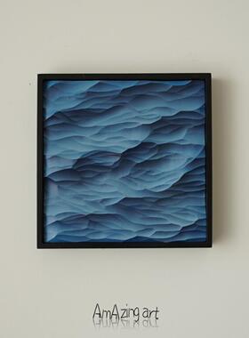 木雕大海（石膏大海）实木黑框 大海挂画玄关装饰画手工家居摆件