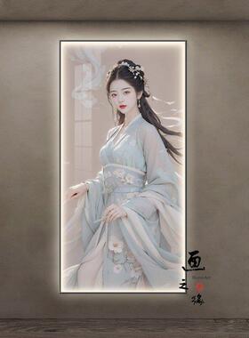 古风美女人物美容店装饰画玄关画LED发光灯画走廊过道国潮风挂画
