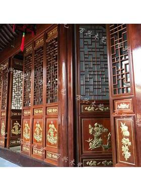 中式装修实木花格隔断墙定做吊顶玄关门窗屏风彷古镂空电视背景墙