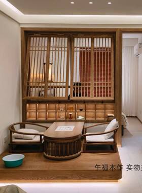 宋式美学实木小窗推拉窗彷古门窗花格玄关背景墙茶室隔断窗框定制