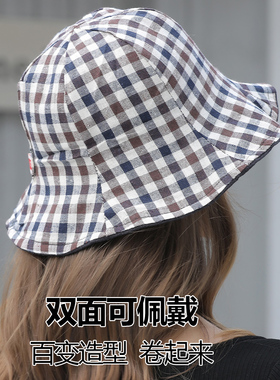 四季棉麻大檐透气遮阳渔夫帽女