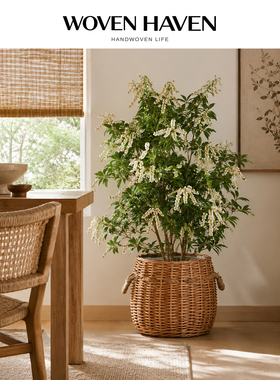复古藤编橄榄树套盆花篮