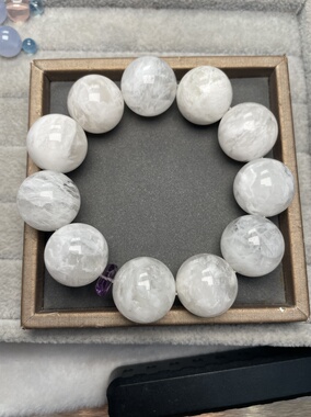 天然白雪花幽灵20mm手链2.0大珠手串暴风雪白色水晶饰品