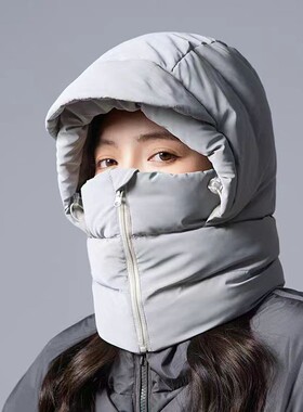 围脖面罩一体头套女冬季骑行保暖加绒羽绒帽子防风防寒滑雪雷锋帽