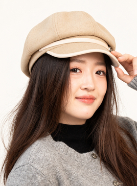 秋冬日系复古八角报童帽女显脸小