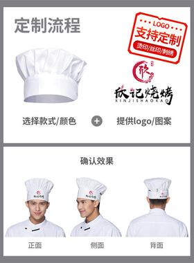 白色厨师帽男款透气食堂酒店厨房工作蘑菇布帽子餐饮专用烘焙师女