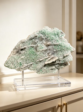 天然砂糖萤石晶簇摆件 透明底座家居客厅玄关样板间装饰收藏石