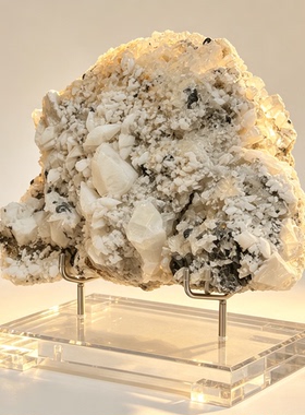 天然水晶方解共生矿摆件 晶簇原石标本 客厅玄关轻奢收藏装饰
