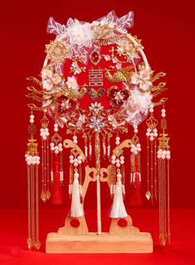 结婚新娘团扇成品重工大气秀禾喜扇奢华diy手工材料包双面手持扇
