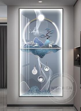 led带灯轻奢入户玄关装饰画走廊过道竖版挂画简约现代壁画高级感