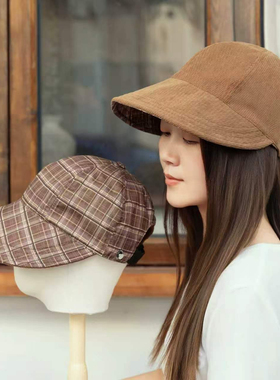 新款马术帽格纹双面帽子女款2026风可挂百搭复古鸭舌帽女士帽H