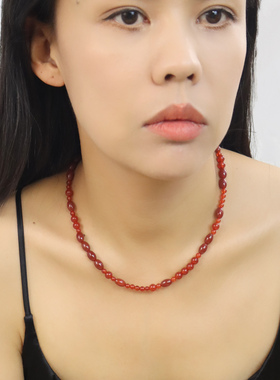 MANBERYL漫宝琳复古红玛瑙锁骨链女项链简约时尚轻奢秋冬季毛衣链