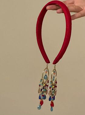彩色波西米亚民族风红色流苏发箍米珠流苏异域风情高级感发卡发饰