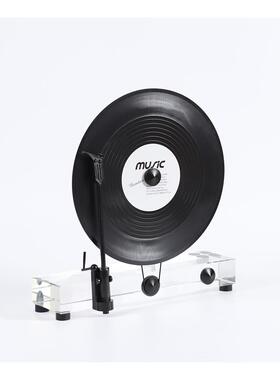 现代轻奢立式复古留声机黑胶唱片水晶创意摆件模型桌面书房样板间