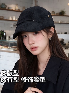 日系复古皮质绑带显脸小鸭舌帽