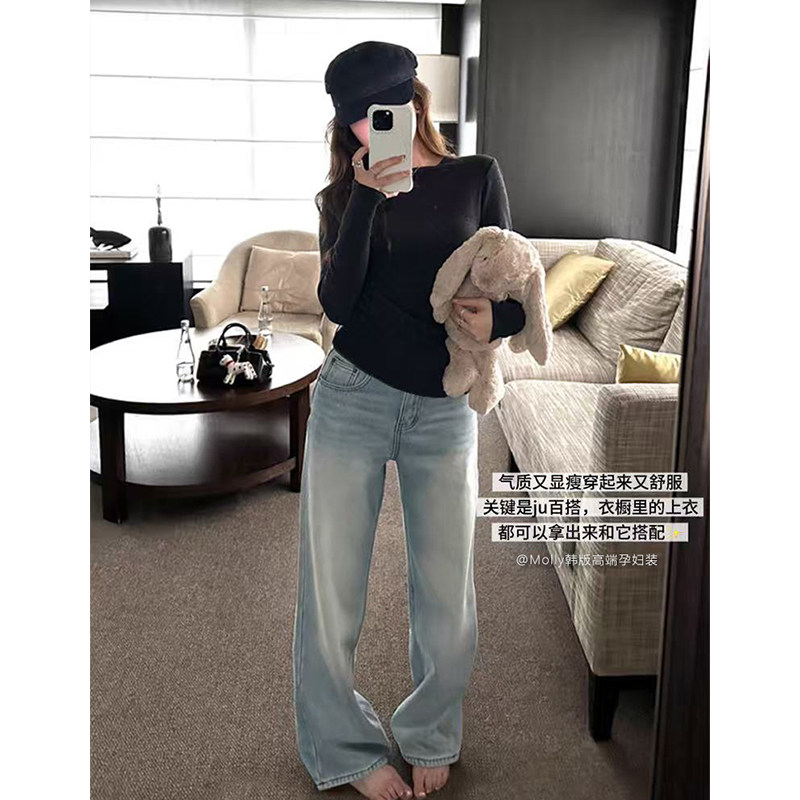 孕妇窄版浅蓝色牛仔拖地裤秋冬外穿加绒加厚时尚休闲直筒阔腿裤子,淘宝优惠券,粉丝福利购,淘宝优惠卷