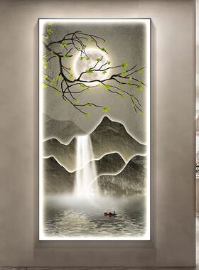 入户玄关装饰画高级感玄幻客厅走廊背景墙壁画高山过道挂画新中式