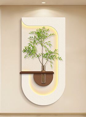 水培绿植玄关装饰画入户正对门走廊过道挂画奶油风客厅感应灯光画