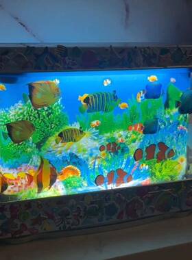 电子鱼缸海洋生物仿真鱼缸造景灯迷你水族馆小夜灯装饰灯桌面摆件