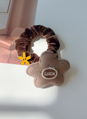 简约原创手作复古咖色丝绒小肠发圈LUCK大花朵可爱秋冬款发饰