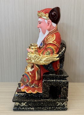香樟木雕彩绘土地公神像供奉福德正神家用客厅供奉12寸漆线工艺