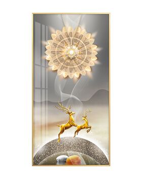 入户玄关装饰画走廊过道墙壁画竖版轻奢简约镶钻玄幻挂画福禄吉祥
