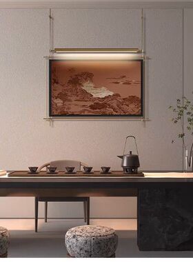 新中式高级复古装饰灯壁挂金属杆装饰画售楼处立体玄关背景墙国风