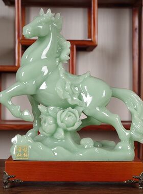 玉石马到成功马摆件工艺品客厅酒柜玄关办公室中式装饰马礼品摆设
