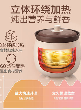 小熊电炖炖锅快炖紫砂锅煲汤家用陶瓷全自动煮粥锅炖汤锅砂锅神器