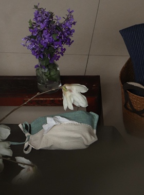 拾一集出品｜撞色拼接纸巾袋 车载手织布纸巾盒 植物染格子纸巾包
