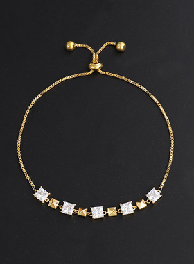 唯曼女铜合金锆石欧美抽拉式手链