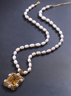 法式复古高档毛衣链个性创意设计淡水珍珠水晶项链气质时尚项饰品