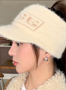 新款毛绒空顶帽女秋冬针织帽