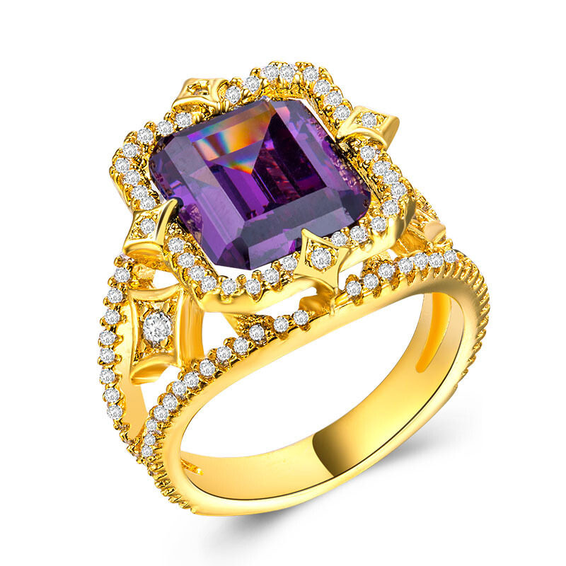 镀18k金方形锆石女士礼物戒指 tsangkai曾家银戒指/指环