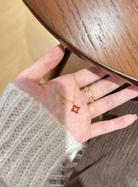 S925纯银红玉髓四叶草白贝母四叶草百搭气质高级感项链