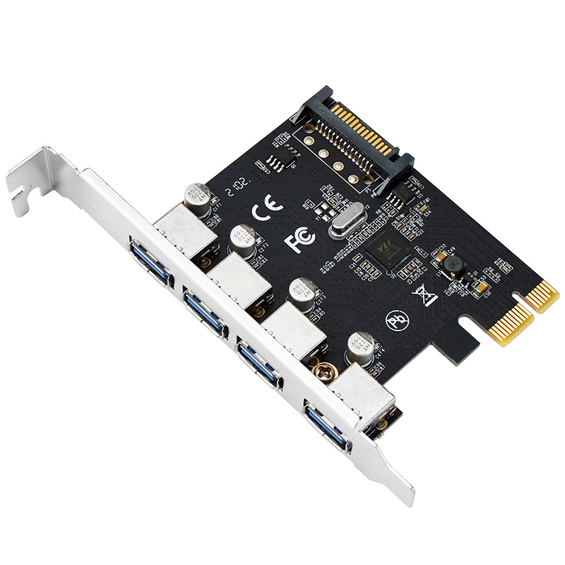 PCI-E X1转4口USB3.0扩展卡sata供电四口PCIE USB3.0转接板卡免驱 - 图0