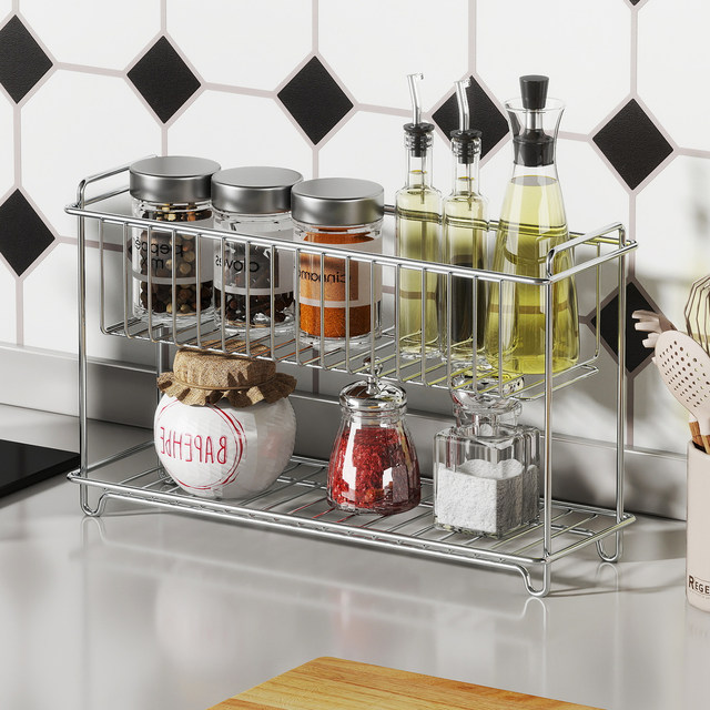 Stainless steel double-layer storage rack bathroom countertop drain rack bathroom skin care products kitchen seasoning water cup storage basket