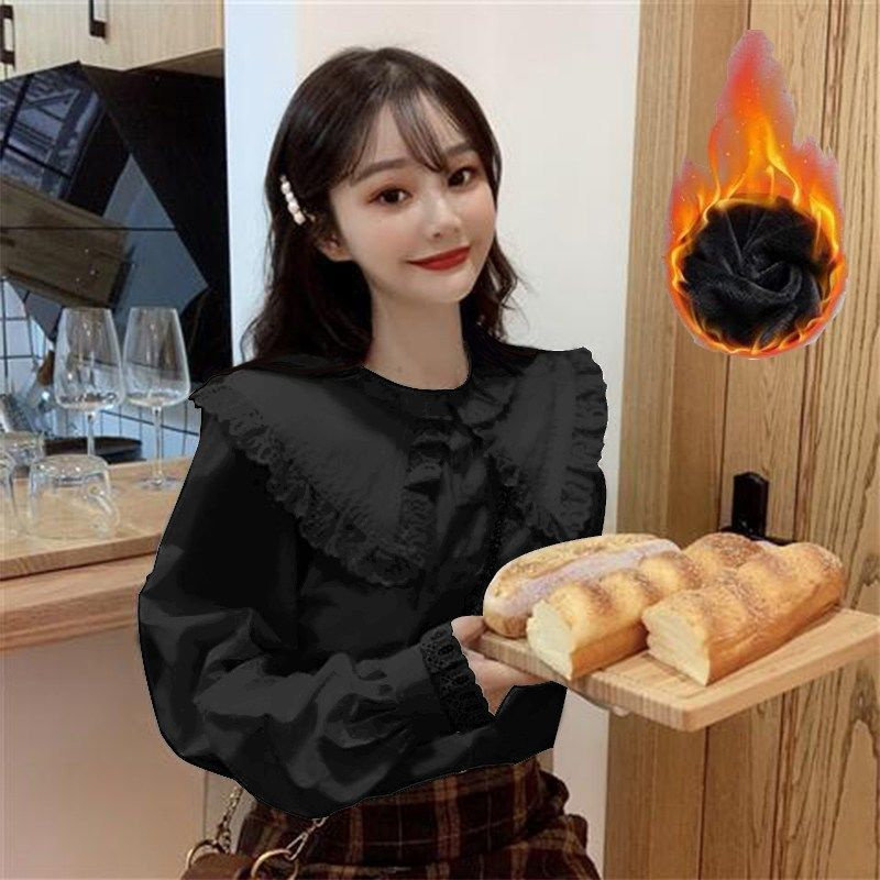 休闲蕾丝娃娃领长袖衬衫女春秋新款法式复古高级设计感泡泡袖上衣,淘宝优惠券,粉丝福利购,淘宝优惠卷