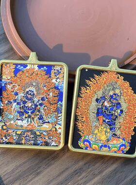 钛钢唐卡吊坠大黑天黑财