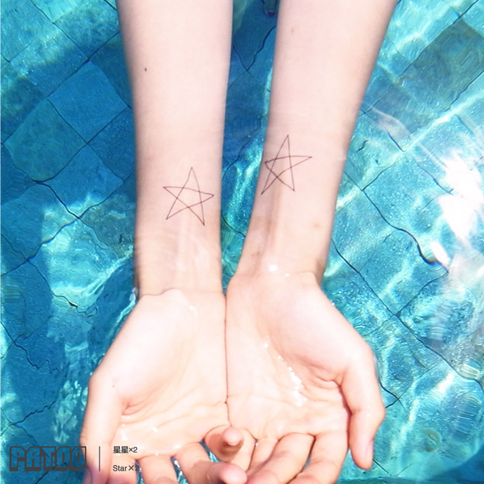 【PATOO怕痛】原创防水纹身贴 星星×2 Star × 2 黑白简单肩膀女 - 图2