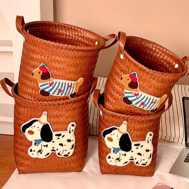 可爱小狗藤编织脏衣服收纳筐家用大容量脏衣篓玩具零食收纳盒新款,淘宝优惠券,粉丝福利购,淘宝优惠卷