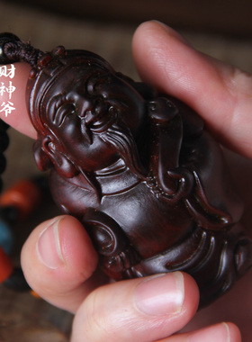 小叶紫檀木雕财神爷手把件摆件