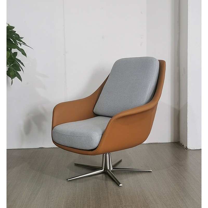 北欧创意单椅沙发旋转扶手椅客厅阳台现代超纤皮轻奢设计师休闲椅 - 图1