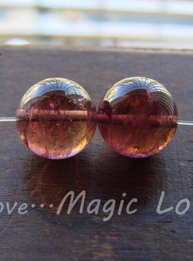 【Magic Love】天然老料玻璃体浓艳红碧玺◎12.8mm大圆珠一对特价