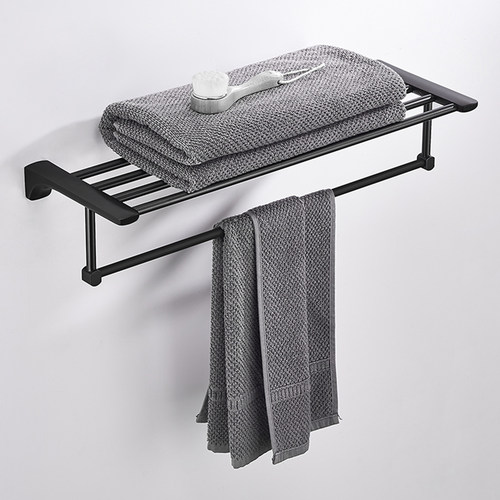 拉丝枪灰毛巾架免打孔浴室不锈钢壁挂浴巾置物架卫生间洗手间套装 - 图3