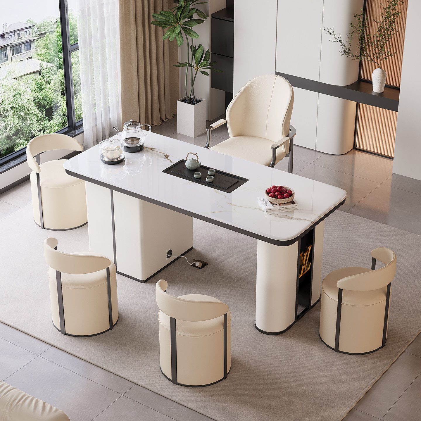 新款客厅家用岩板茶桌简约小户型阳台泡茶一体茶台办公茶桌椅组合,淘宝优惠券,粉丝福利购,淘宝优惠卷