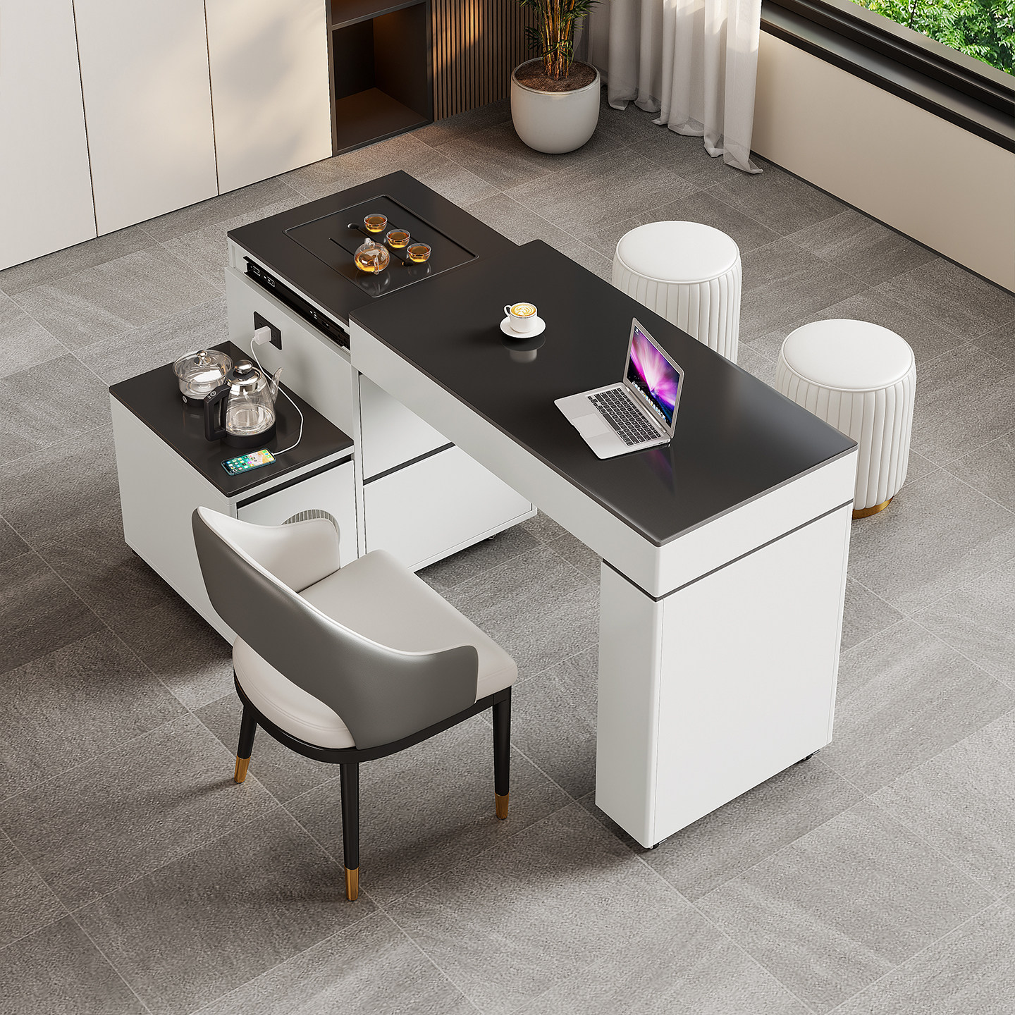 现代简约轻奢岩板茶桌椅组合家用阳台泡茶桌可旋转伸缩移动小茶台,淘宝优惠券,粉丝福利购,淘宝优惠卷